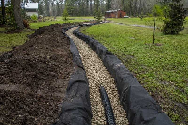 Drainage & French Drains work in progress on rural land