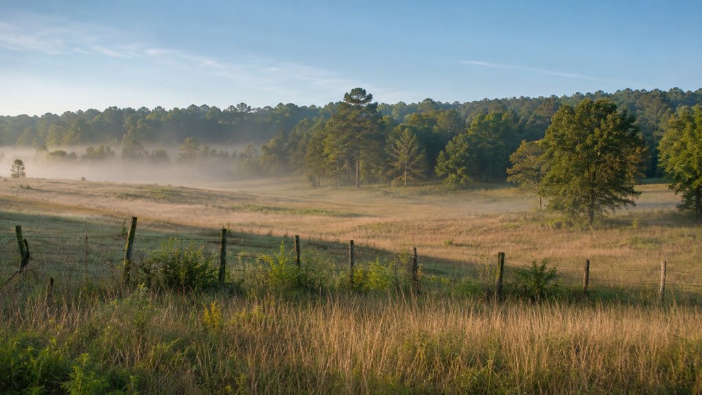 Rural acreage with mixed woodland running down to open pasture
